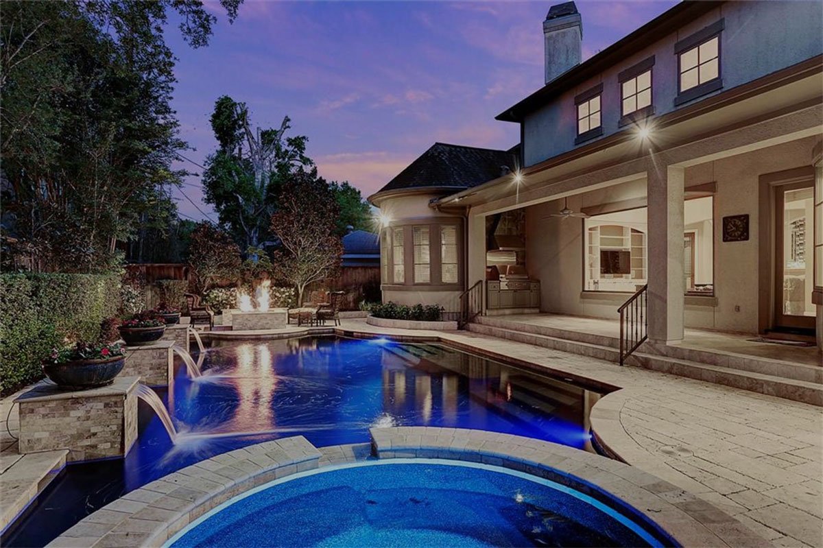Pool lit up at night