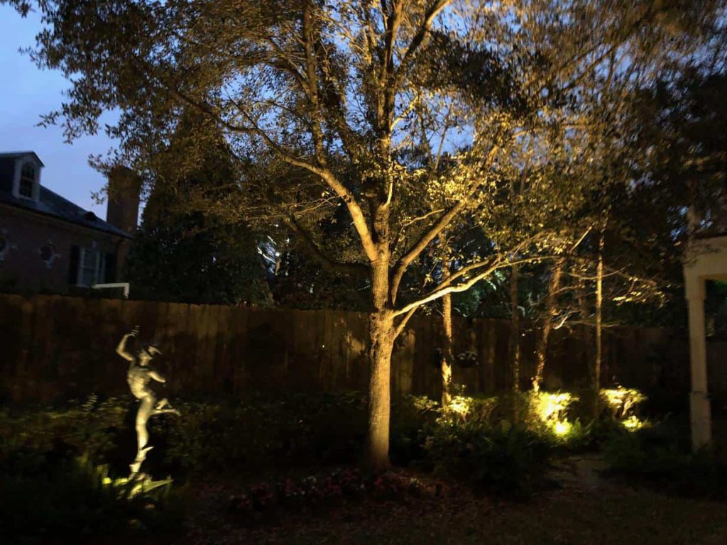 Uplighting in a popular method of statue lighting used by Houston Lightscapes