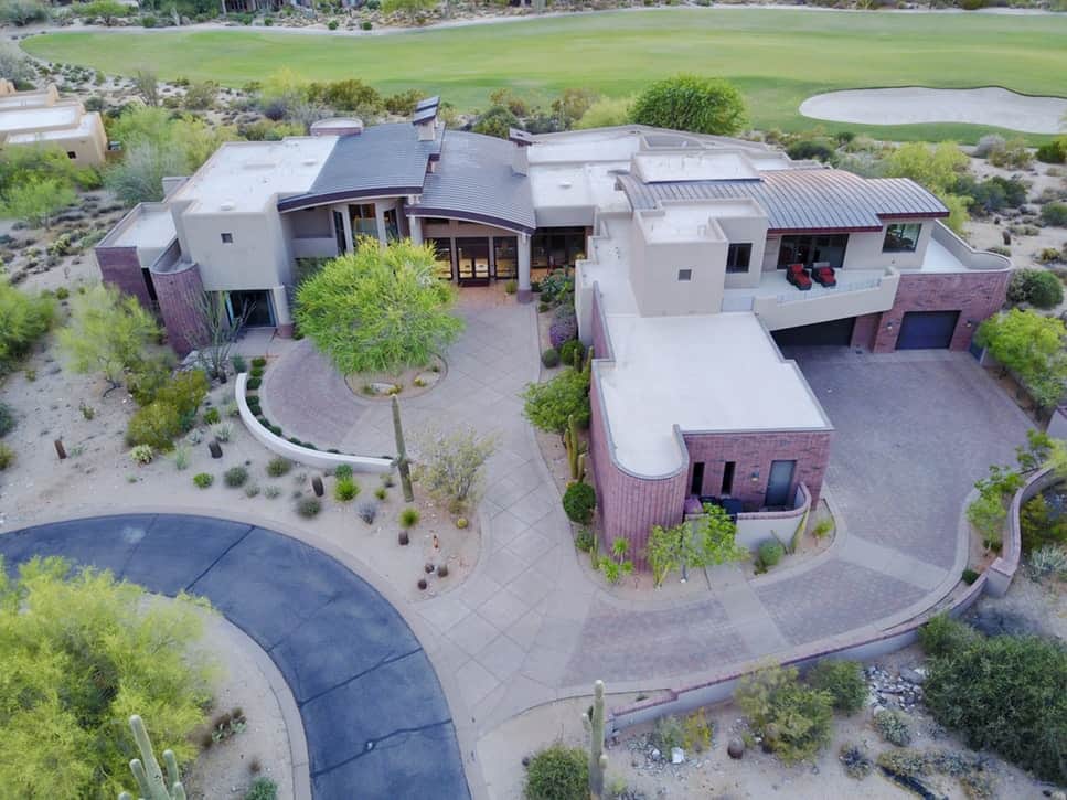 Landscape lighting design from an aerial view of a large property