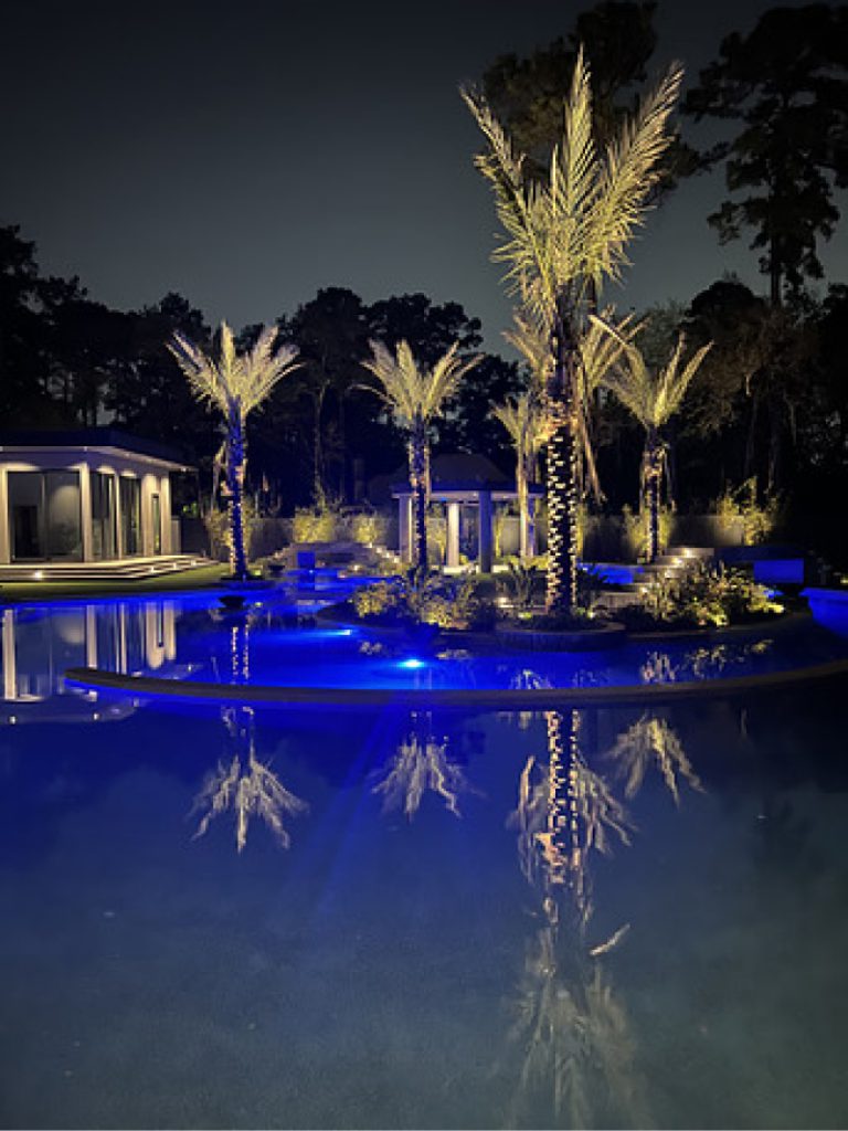 energy-efficient lighting around outdoor commercial pool