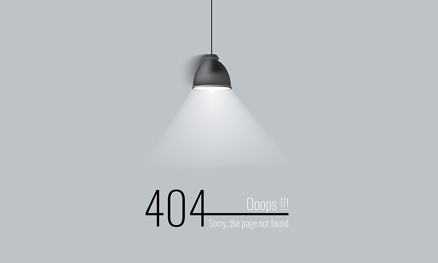 Abstract 404 error design with lamp and rays, representing Commercial Lighting concept.