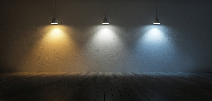 3D illustration of a color temperature scale showing warm to cool light tones for outdoor lighting design.