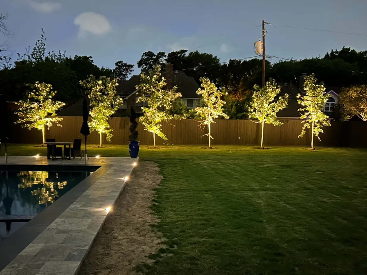 hl-patio-trees-beyond-1180.webp Trees and planting lit at the far end of a garden so the view from the patio continues into the dark
